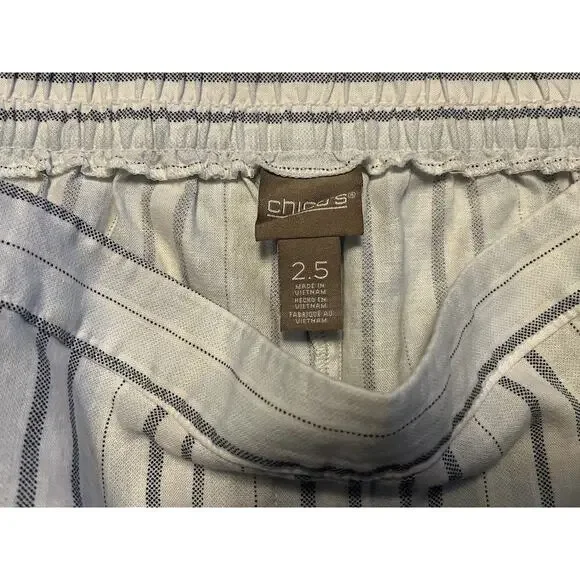 Chicos Striped Linen Blend Cropped Pants Wide Leg Blue White Size 14 Large Boho - Picture 5 of 9